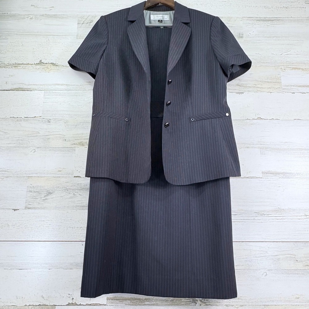 Tahari Arthur S Levine Navy Blue Pinstripe Tank Dress Jacket Suit Size 12